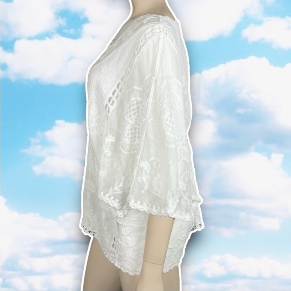 ANTHRO SAPPHIRE Semi-Sheer Embroidered Lace Boho Top Cottagecore Coquette Hippie - Picture 8 of 15